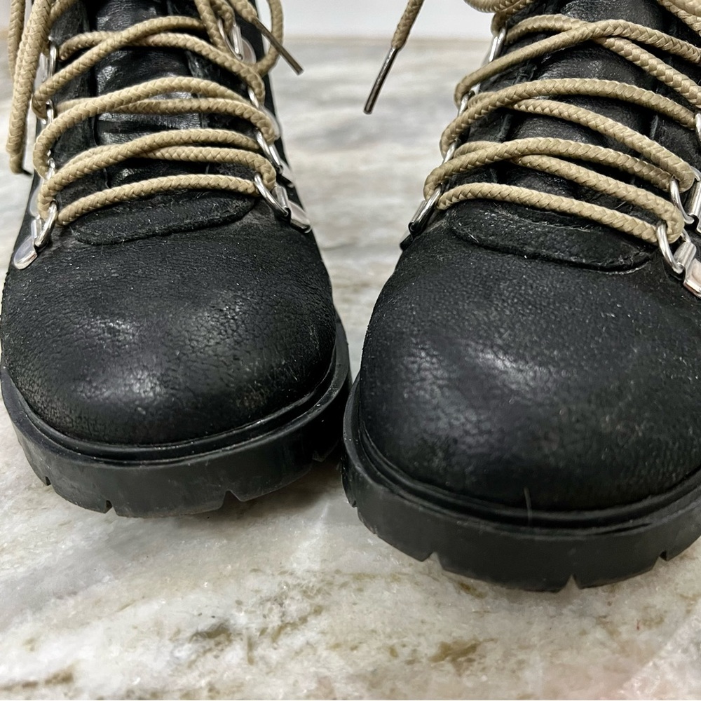 Steve Madden Lora Black Patent Leather Combat Side Zip Hiking Boots Size 5.5 - Picture 4 of 15